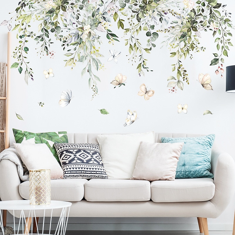 2st 30x90cm tropiska gröna löv fjärilsdekorationer sovrum vardagsrum veranda hem väggdekoration väggdekorationer självhäftande 2025 - $13.99 –P1