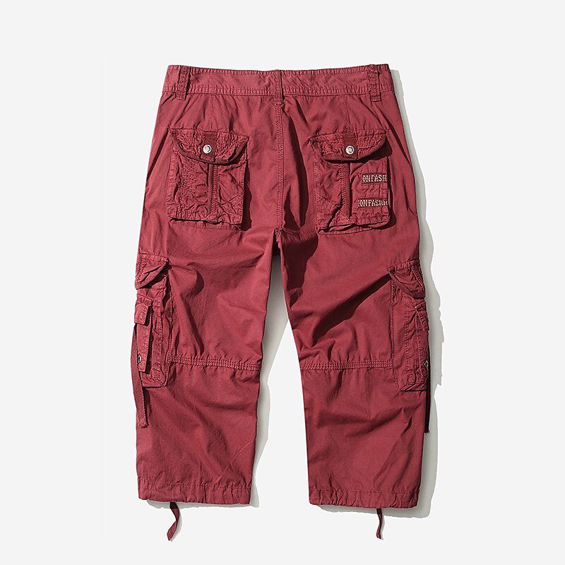 Men's Cargo Shorts Hiking Shorts Leg Drawstring Multi Pocket Multiple Pockets Plain Breathable Outdoor Calf-Length Casual Daily Streetwear Stylish Black Wine Inelastic 2025 - $31.99 –P8