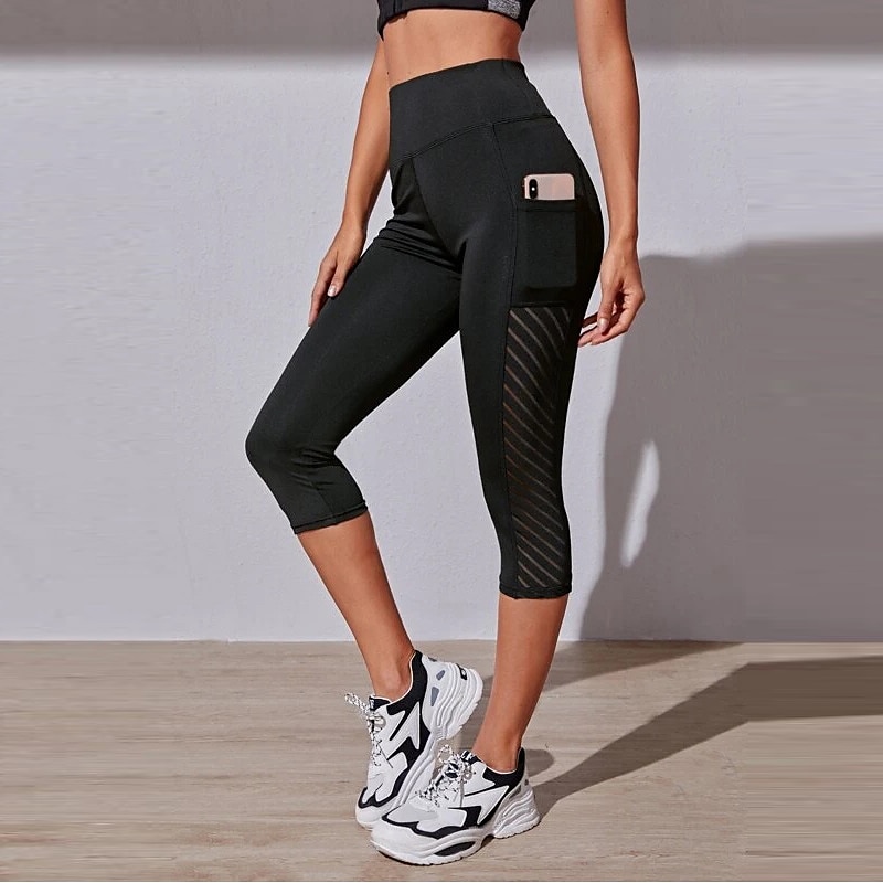 Pantalon de yoga Femme Contrôle du Ventre Lifting des fesses Séchage rapide Poches latérales Yoga Aptitude Exercice Physique Jambières Capri Bas Taille haute Maille Des sports Tenues de Sport / Slim de 2025 ? $20.99 -P6