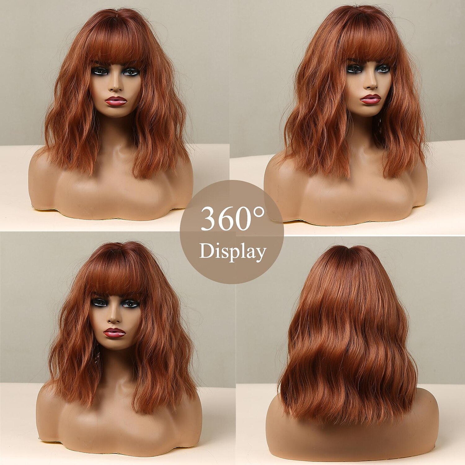 parrucca bob cosplay haircube con frangetta ramato/marrone scuro/rosa/verde/vino parrucche sintetiche per donne afroamericane parrucche naturali per feste di natale del 2025 a $32.99 –P5