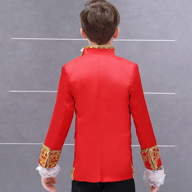3 Pieces Ring Bearer Suit Boys Kids Suit Formal Suit Suit & Blazer Clothing Set Party Special Occasion Vintage Cool Formal Graphic Jacquard Black White Red Polyester 2025 - $83.99 –P6