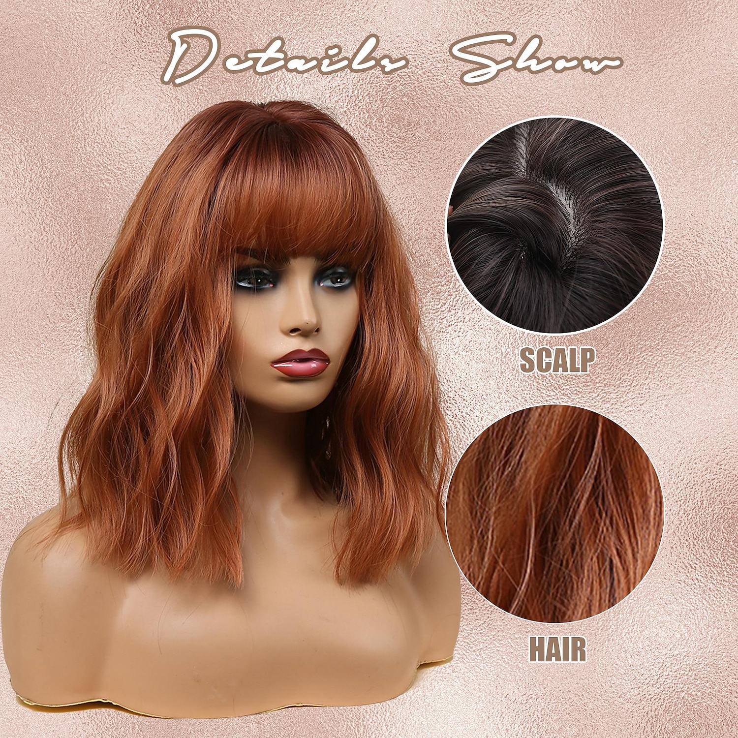 parrucca bob cosplay haircube con frangetta ramato/marrone scuro/rosa/verde/vino parrucche sintetiche per donne afroamericane parrucche naturali per feste di natale del 2025 a $32.99 –P4