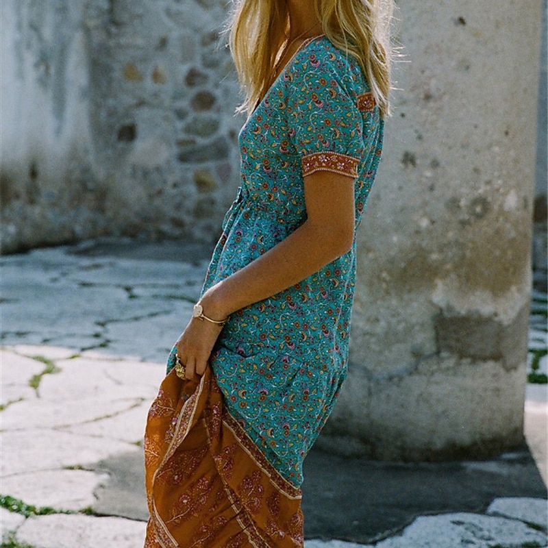 Pentru femei Rochii Midi Rochie casual Rochie etnică Rochie leagăn Rochie Boho Stilat Modern Casual În aer liber Vacanță Concediu Fit regulat Floral Imprimeu Paisley Manșon scurt În V Roșu-aprins 2025 - $36.99 –P2