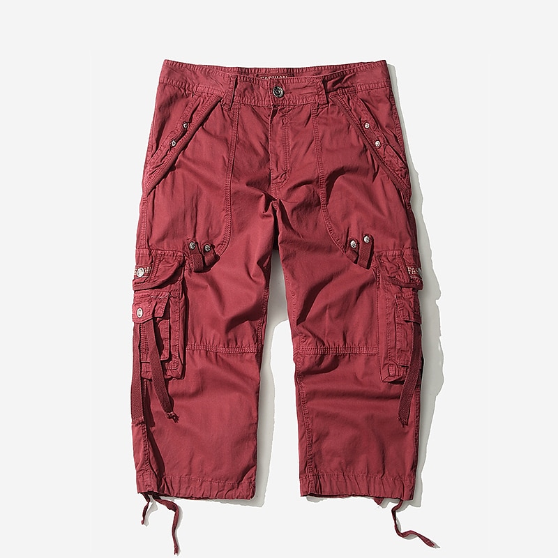 Men's Cargo Shorts Hiking Shorts Leg Drawstring Multi Pocket Multiple Pockets Plain Breathable Outdoor Calf-Length Casual Daily Streetwear Stylish Black Wine Inelastic 2025 - $31.99 –P7