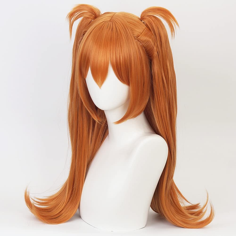 peruca laranja langley cosplay peruca com clipe de rabo de cavalo &amp; boné de peruca, rabo de cavalo longo e reto laranja anime cosplay peruca perucas de halloween de 2025 por $33.99 –P3