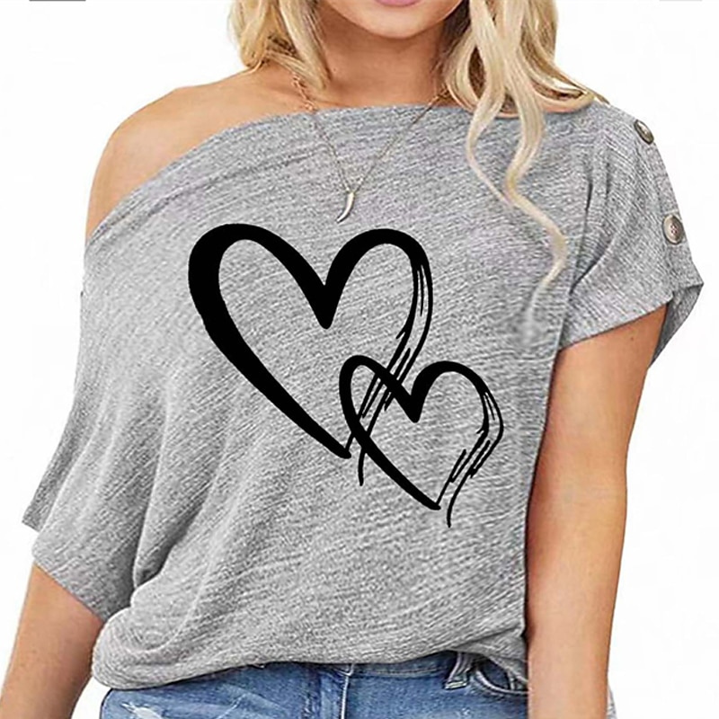 Women's Plus Size Tops Blouse T shirt Heart Button Print Short 