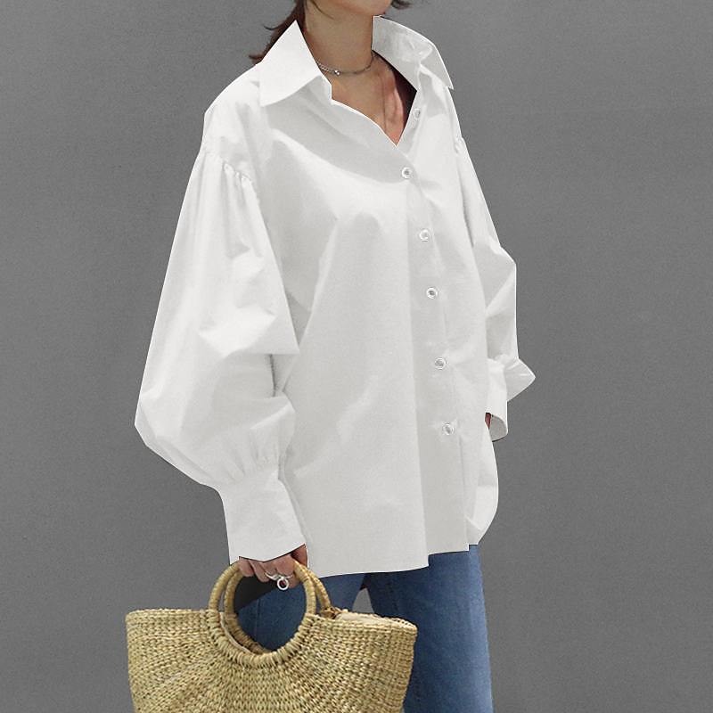 Per donna Camicia Blusa Semplice Casual Manica Lunga Manica a Lanterna Colletto a Camicia Top Regolari Quotidiano Weekend Bottoni Nero Bianco Giallo Blu Primavera Autunno del 2025 a $27.99 –P2