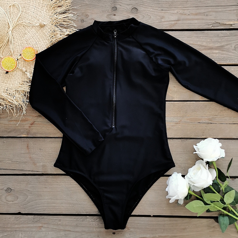 Long Sleeve Zipper One Piece Bathing Suit Swimwear  Женские купальники,  Купальник, Спорт