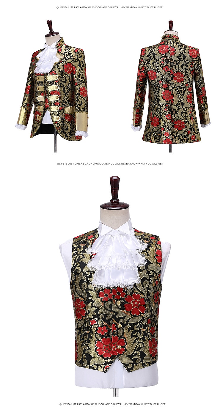 كلاسيكي Retro / vintage Rokoko Drakter Party-kostyme Maskerade Corrina viktoriansk Slank passform Blomst Ballkjole Kostyme Herre Halloween Maskerade Maskerade Karneval i Venezia Voksen Frakk Vest 2026 - $113.99 –P9
