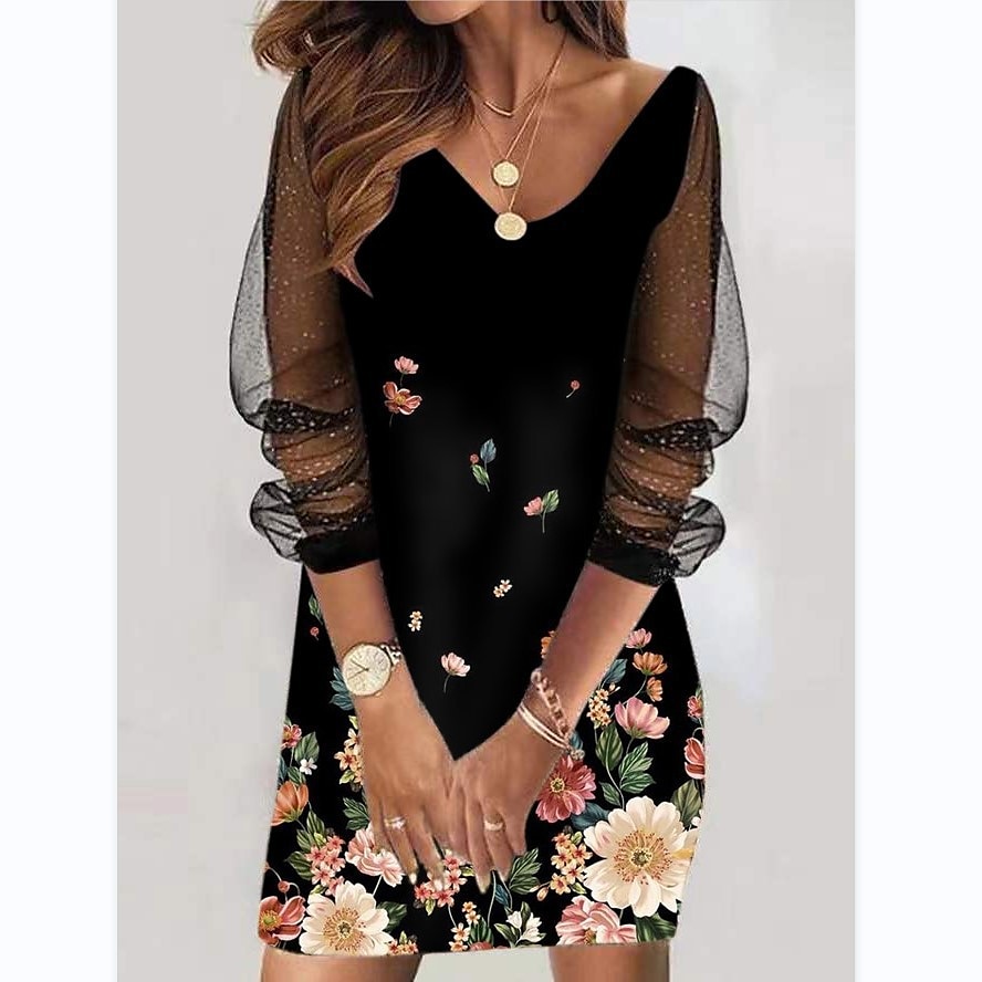 Women's Mesh Casual Dress Shift Dress Animal Polka Dot Mesh Print V Neck Mesh Sleeve Mini Dress Elegant Daily Long Sleeve Summer Spring 2025 - $35.99 –P1