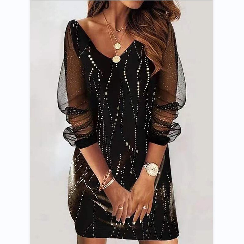 Women's Mesh Casual Dress Shift Dress Animal Polka Dot Mesh Print V Neck Mesh Sleeve Mini Dress Elegant Daily Long Sleeve Summer Spring 2025 - $35.99 –P8