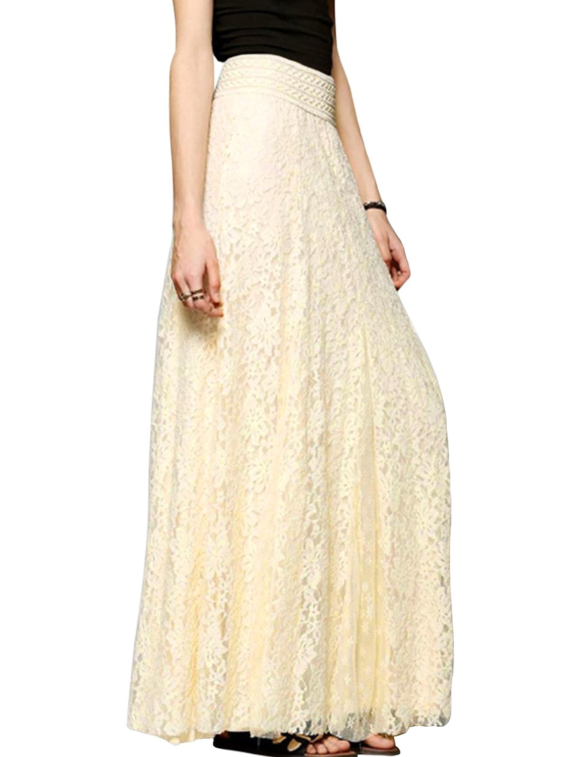 Women's Long Skirt Straight Maxi High Waist Skirts Lace Floral Solid Colored Prom Vacation All Seasons Elegant Vintage Almond Black White 2025 - $23.99 –P12