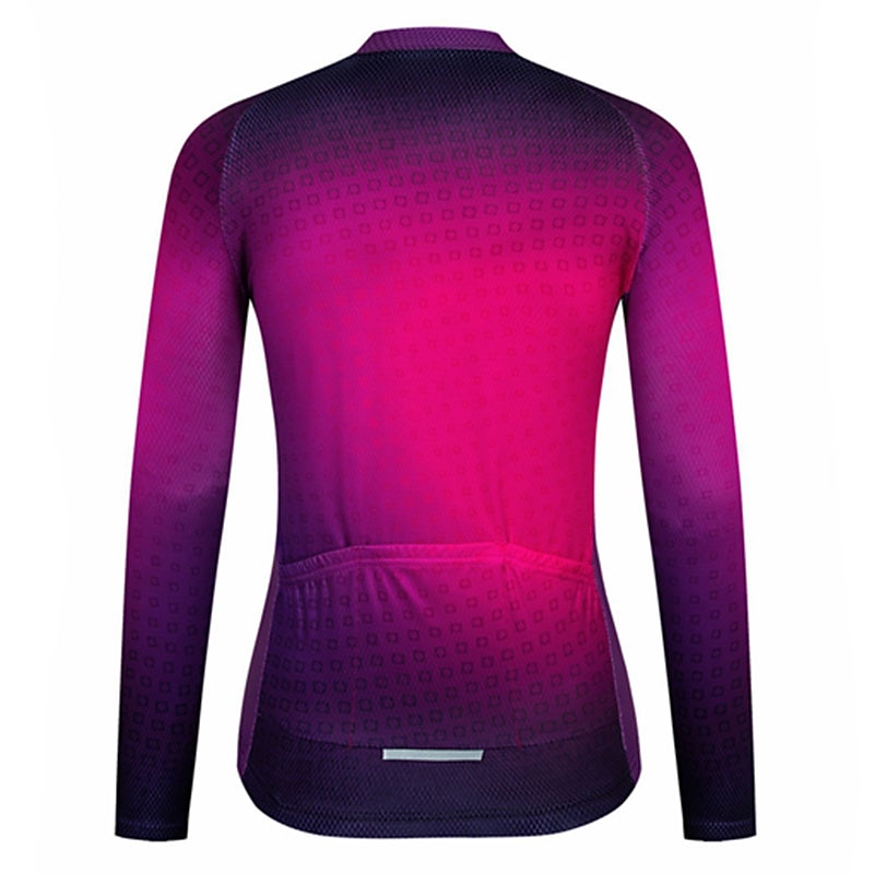 Dames Wielrenshirt Lange mouw Fietsen Shirt Kleding Bovenlichaam met 3 achterzakken Bergracen Wegwielrennen Ademend Sneldrogend Vochtregelerend Reflecterende strips Geel Rood Blauw Verloop Geruit 2025 - $32.99 –P2