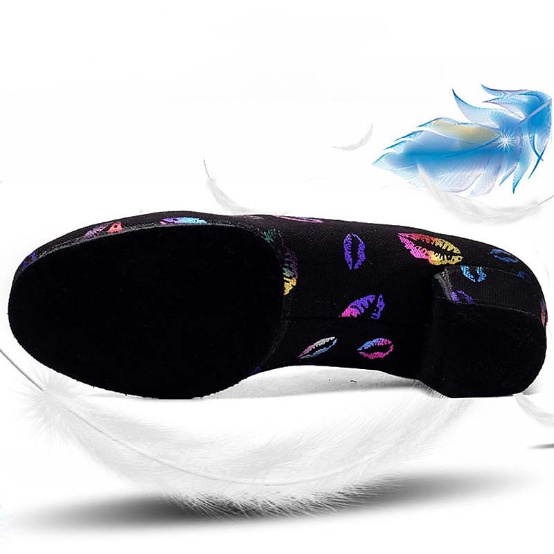 Women's Latin Shoes Practice Trainning Dance Shoes Line Dance Indoor Professional Pattern / Print Soft Two-Point Bottom Pattern / Print Lace-up Thick Heel Lace-up Rainbow 2025 - $42.99 –P2