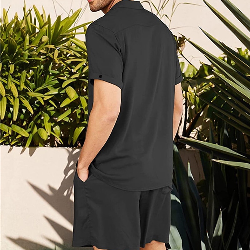 Herr linneskjorta Linneskjorta i bomull Vit bomullsskjorta 2 delar Skjorta set Sommarskjorta Slät Utomhus Gata Svart Vit Armégrön Beige Kortärmad Nedvikt Sommar Kläder Button-Down 2025 - $27.99 –P6