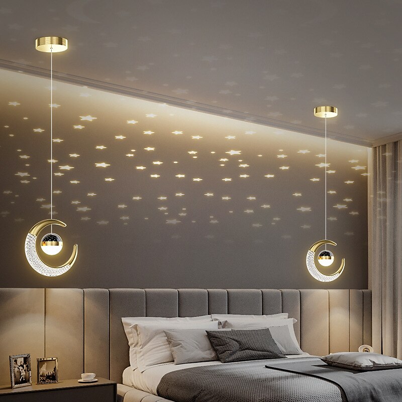 Lampa wisząca led kształt księżyca projekcja światła gwiazda nieba sypialnia nocna ściana tła żyrandol! 2025 - $133.99 –P5