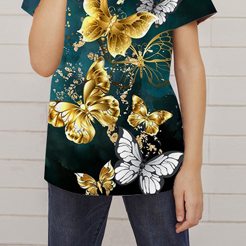 Fete 3D Animal Fluture Tricou Manșon scurt Tipărire 3D Vară Primăvară Activ Modă Drăguţ Copii 3-12 ani În aer liber Zilnic Interior Fit regulat 2026 - $11.99 –P9