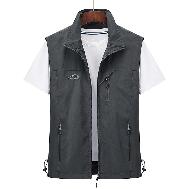 Men's Vest Gilet Fishing Vest Hiking Vest Sleeveless Vest Gilet Jacket  Outdoor Daily Going out Casual Spring Fall Pocket Polyester Nylon  Breathable Plain Zipper Stand Collar Loose Fit Black Army 2024 - $26.99