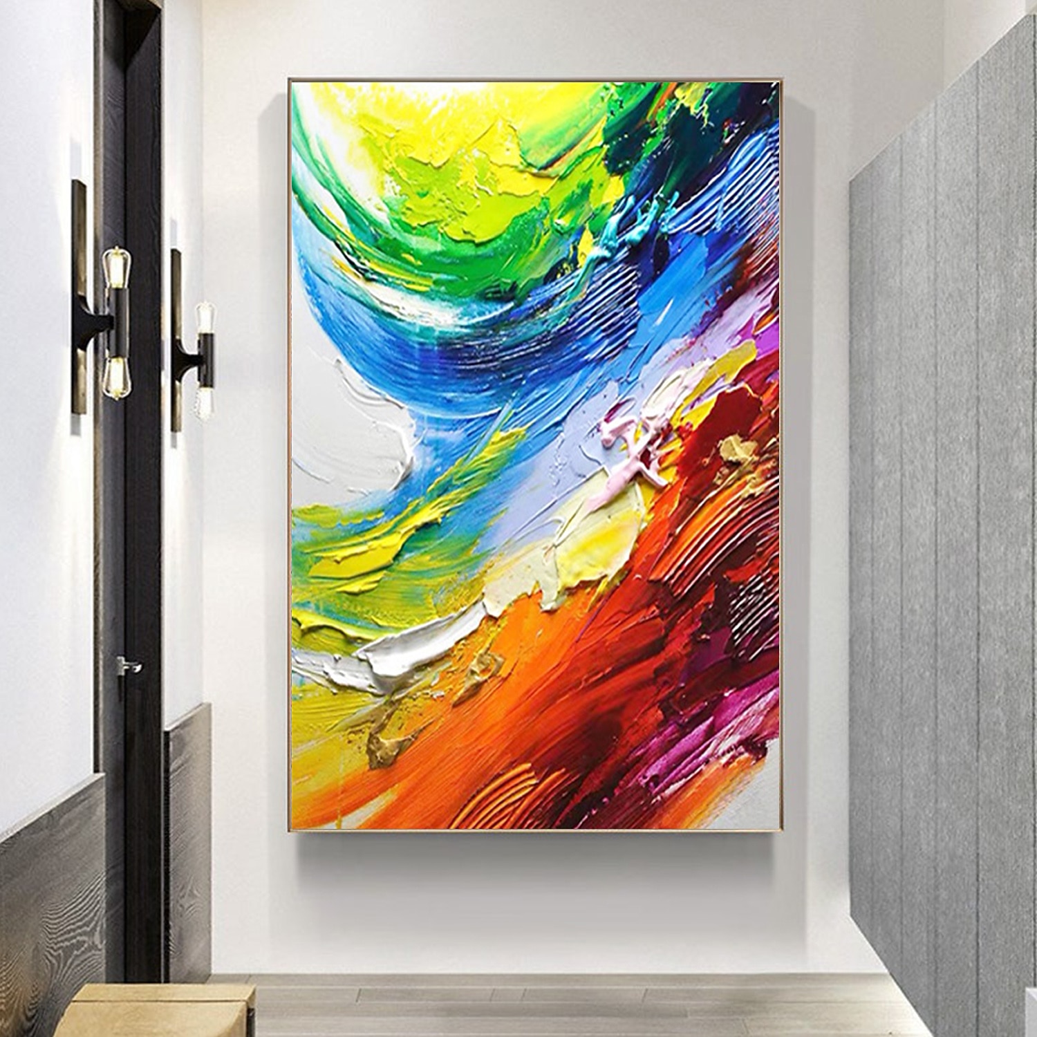 olajfestmény 100%-ban kézzel festett falfestmény vászonra vízszintes panoráma absztrakt színes táj modern lakberendezés dekor hengerelt vászon keret nélkül feszítetlen 2026 - $114.99 –P3