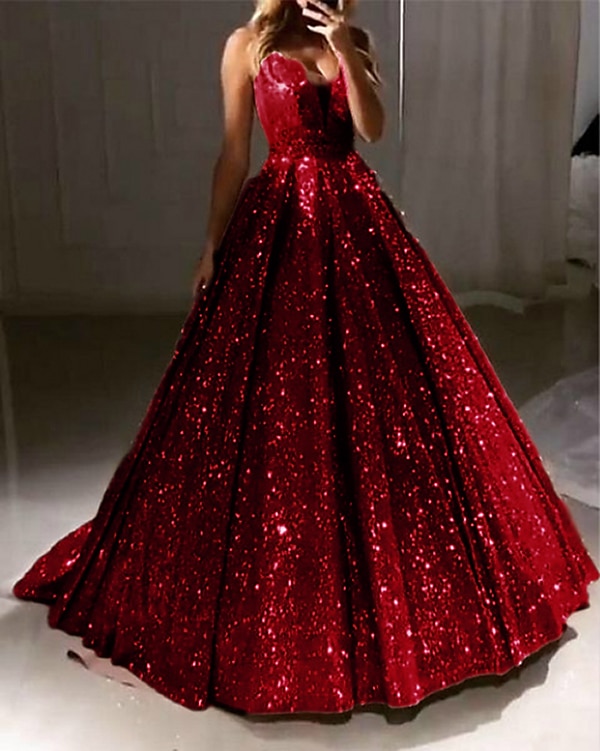 Ballgown baldräkter lyxig klänning quinceanera födelsedag svep-/borstsläp ärmlös V-hals tyl V-bak med paljetter maskeraddräkt 2025 - $229.99 –P2