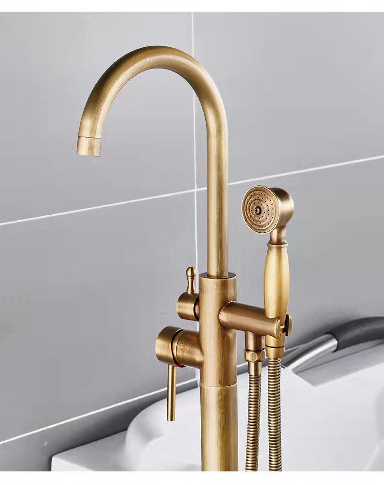 rubinetto per vasca da bagno vintage montaggio a pavimento, miscelatore per riempimento vasca da bagno indipendente con doccetta a mano, rubinetto per doccia con beccuccio ad arco alto girevole a 360° del 2025 a $323.99 –P5