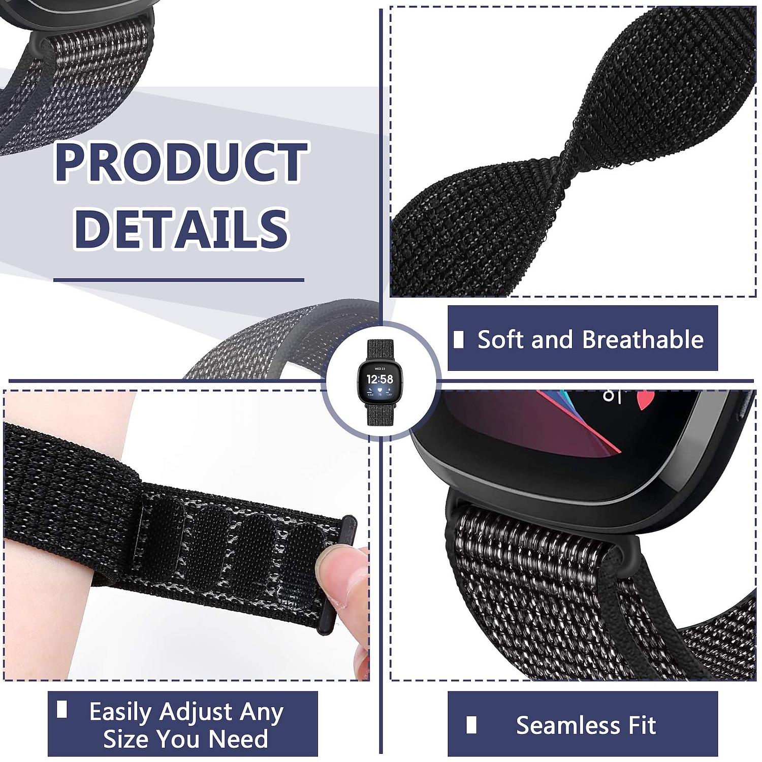 Smartwatch Band Nylon Straps Compatible with Fitbit Versa 3 / Fitbit Sense Soft Breathable Smartwatch Band Sport Adjustable Replacement Strap Women Men Bracelet Accessories 2025 - $9.99 –P2