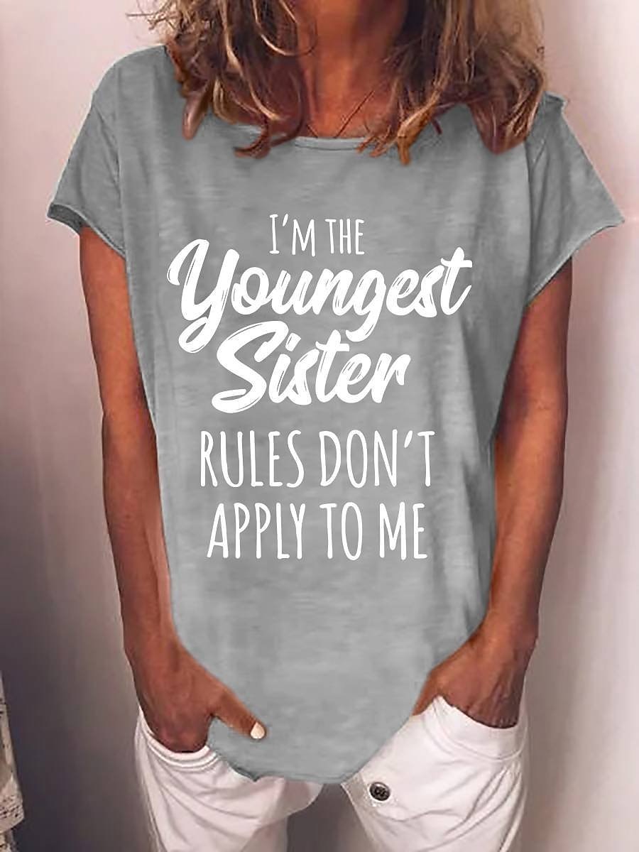 Mulheres Camiseta Texto Básico Manga Curta Decote Redondo Tops regulares Casual Final de semana Verde Claro Rosa Pêssego Azul Azul Céu de 2025 por $3.39 –P7