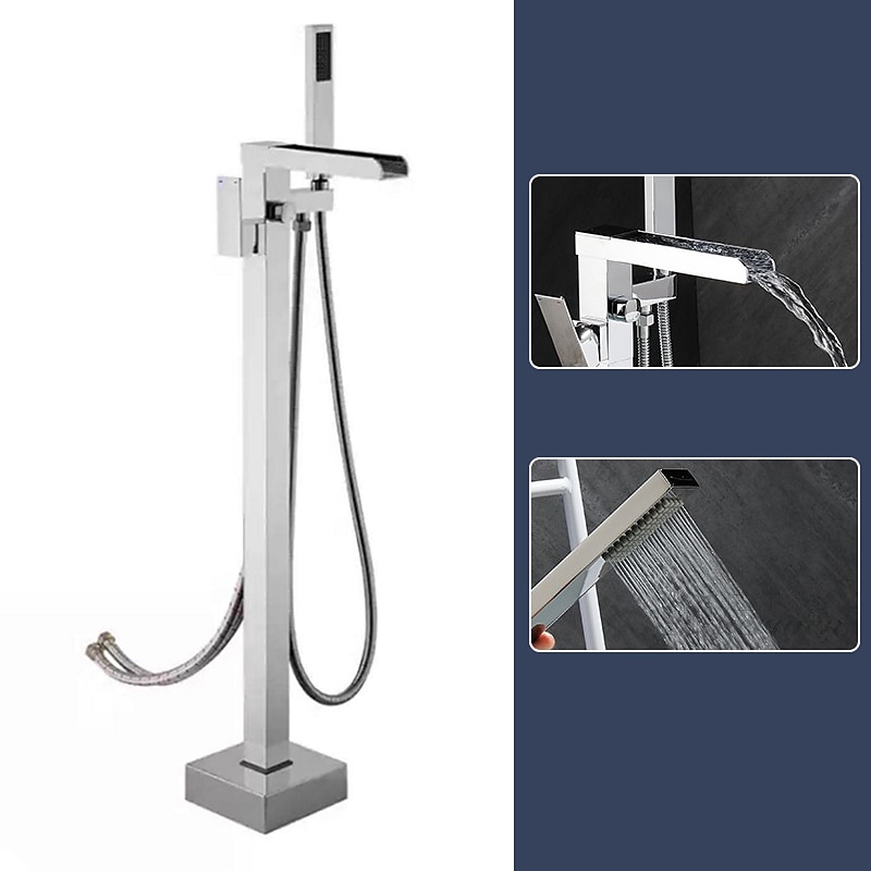 badekarkran - minimalistisk galvanisert frittstående messingventil badekar dusj blandebatterier 2025 - $453.59 –P9