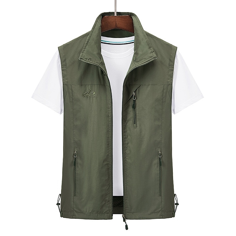 Herr Väst Gilet Fiskeväst Vandringsväst Ärmlös väst Gilet Jacka Utomhus Dagligen Utekväll Ledigt Vår Höst Ficka Polyester Nylon Andningsfunktion Slät Dragkedja Hög krage Lös passning Svart Armégrön 2025 - $33.99 –P2