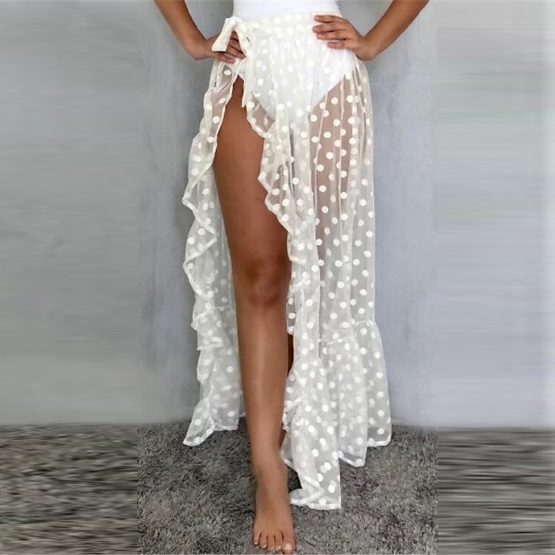 gonne lunghe da donna in rete a pois per le vacanze in spiaggia, per le vacanze estive, moda sexy per le vacanze, nero, bianco, beige del 2025 a $25.99 –P2