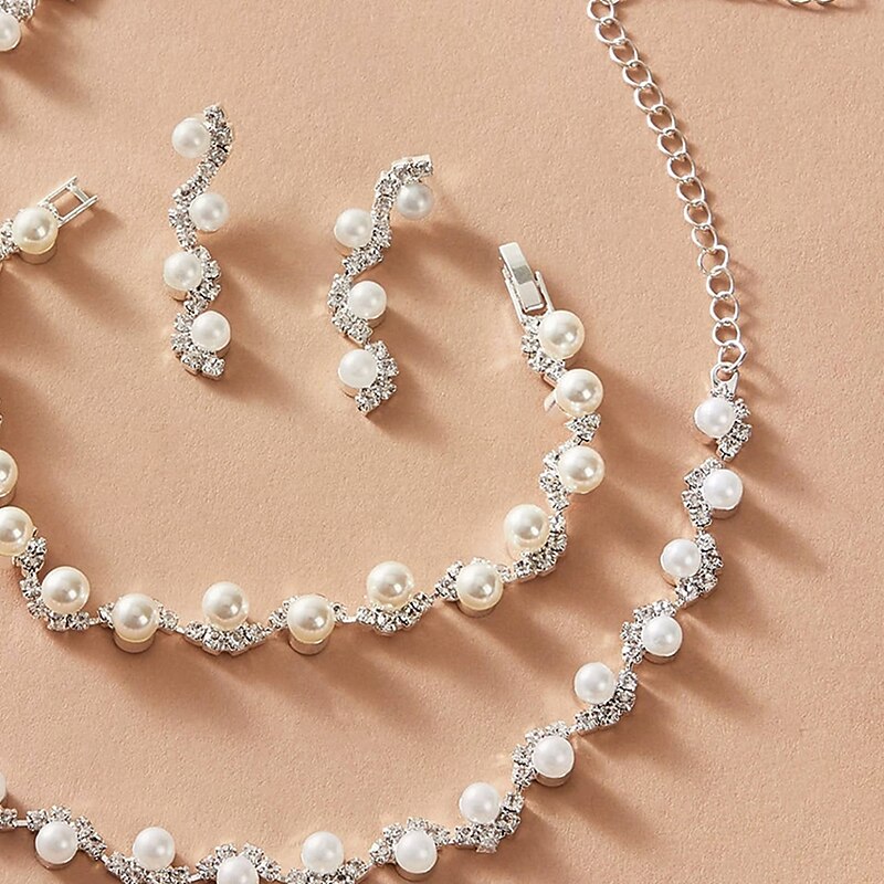 1 set Set di gioielli For Per donna Anniversario Regalo Graduazione Perle finte Strass intrecciato Palla / Spiaggia del 2025 a $7.99 –P1