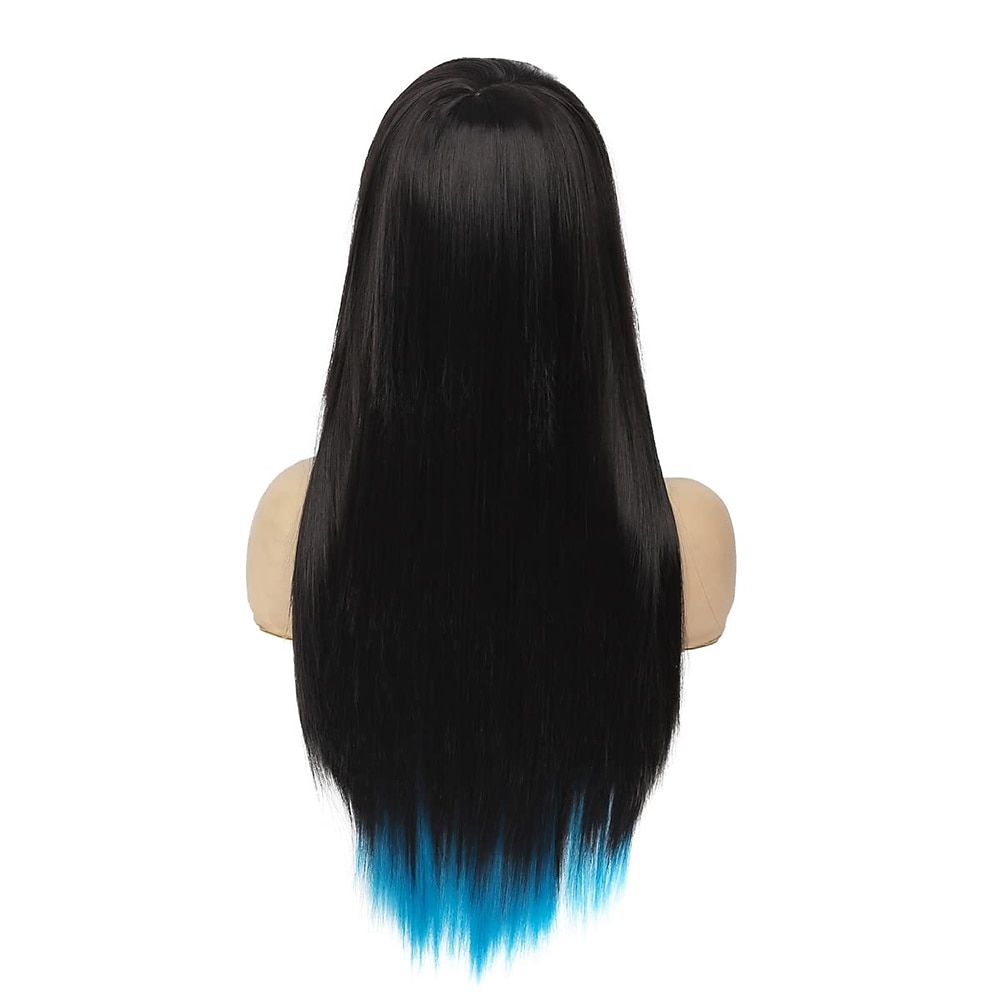 Perruques bleues longues bleu noir perruque soyeuse droite synthétique résistant à la chaleur côté frange cheveux perruques pour femmes filles halloween perruques de 2025 ? $24.99 –P5