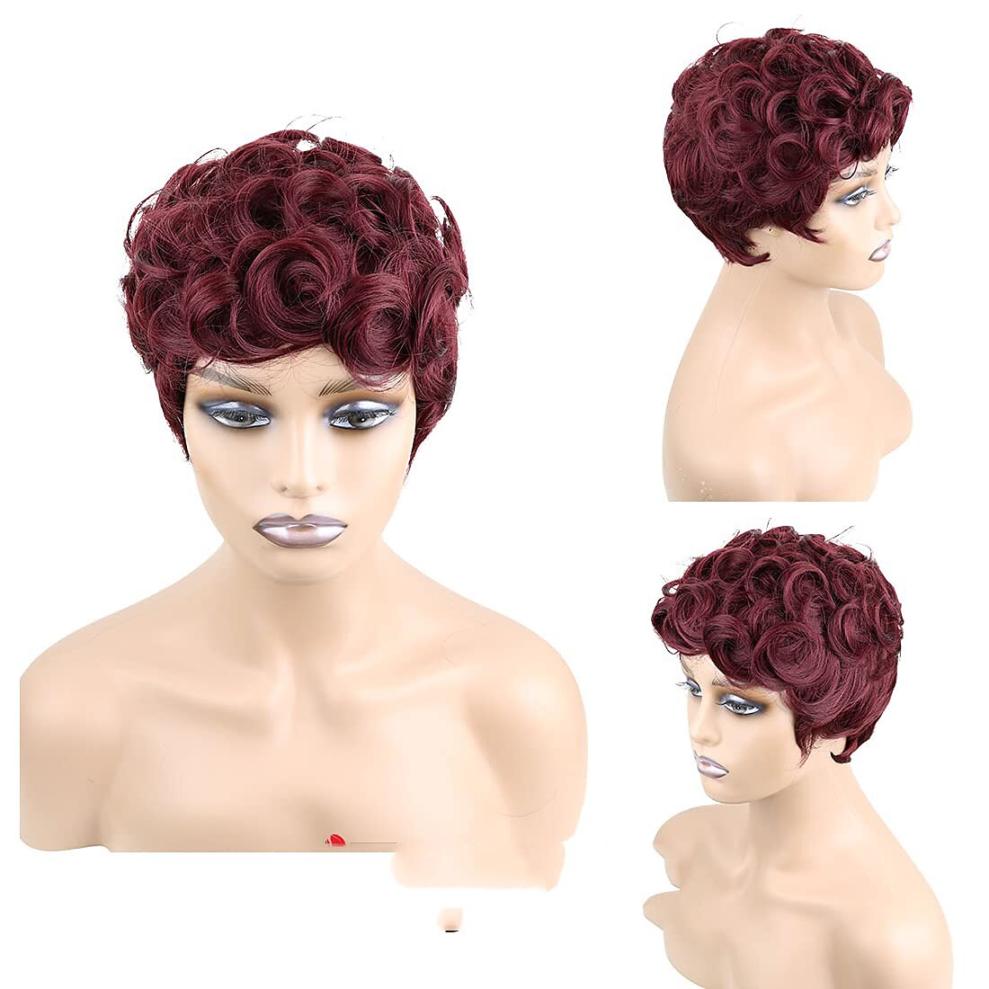 perruques de cheveux courts ondulés courtes perruques de lutin coupe de lutin perruques pour femmes perruques synthétiques naturelles moelleuses frange noire de 2025 ? $24.99 –P8