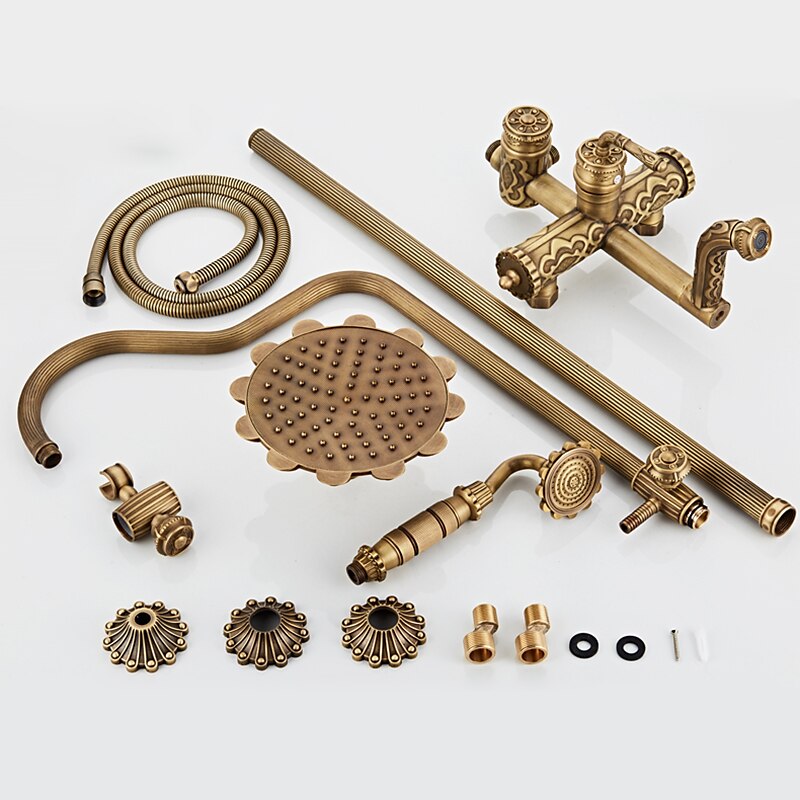 Shower Faucet,Rainfall Shower System Body Jet Massage Set - Handshower Included pullout Rainfall Shower Antique Vintage Style Antique Brass Mount Inside Brass Valve Bath Shower Mixer Taps 2025 - $566.99 –P1