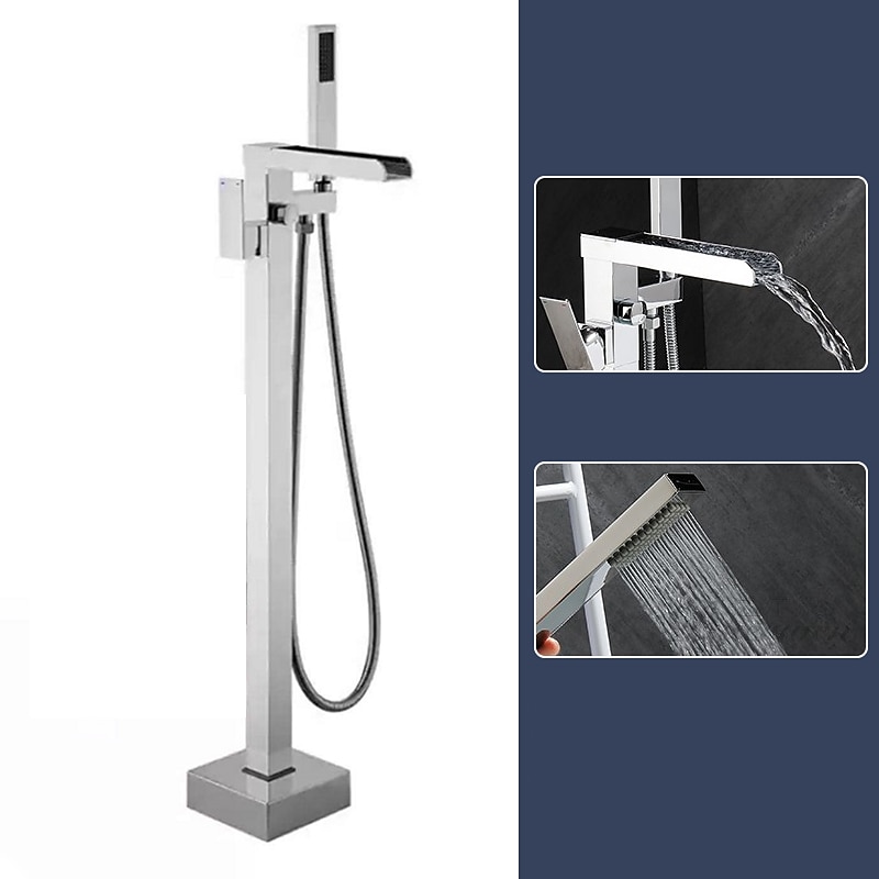 badekarkran - minimalistisk galvanisert frittstående messingventil badekar dusj blandebatterier 2025 - $453.59 –P8