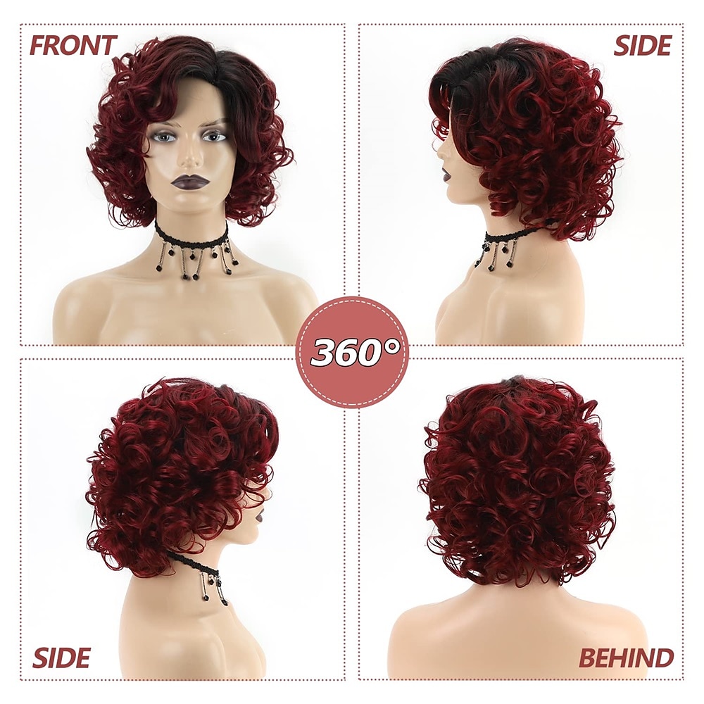 Short Burgundy Curly Wigs for Black Women Ombre Wine Red Full Curly Wigs Natural Looking Synthetic Burgundy Short Hair Wigs 2026 - $29.99 –P6
