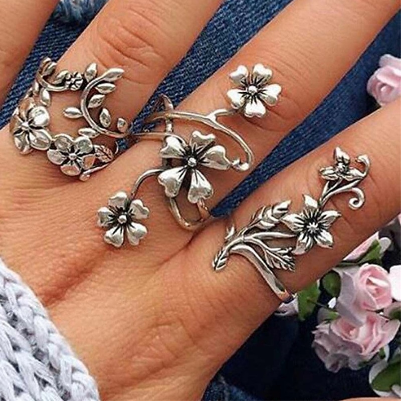 Set de Inele Petrecere Retro Argintiu Aliaj Forma florii Modă Epocă Punk 4 buc / Pentru femei 2025 - $3.49 –P2