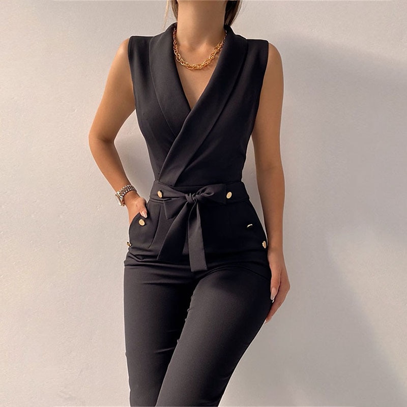 Pentru femei Normal Salopete Elegant Culoare solidă Fără manșon În V Buzunar Curelat Petrecere Birou Fit regulat Negru Roșu-aprins Albastru piscină Vară 2025 - $41.99 –P2