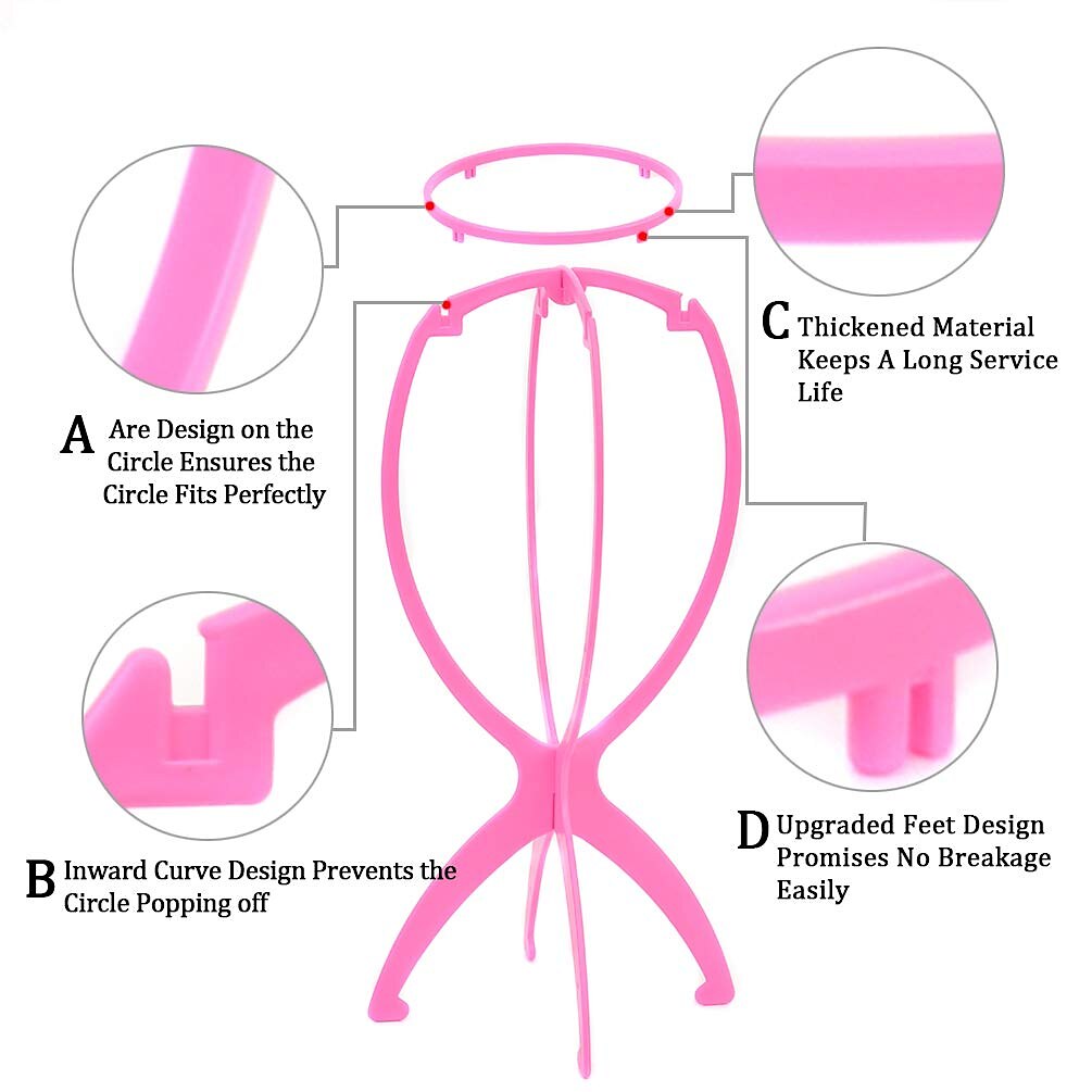 4 Pack Wig Stands for Multiple Wigs, 14inch Portable Collapsible Durable Wig Holder Wig Dryer and Wig Display Tool for Women (2 Black And 2 Pink) 2025 - $19.99 –P7