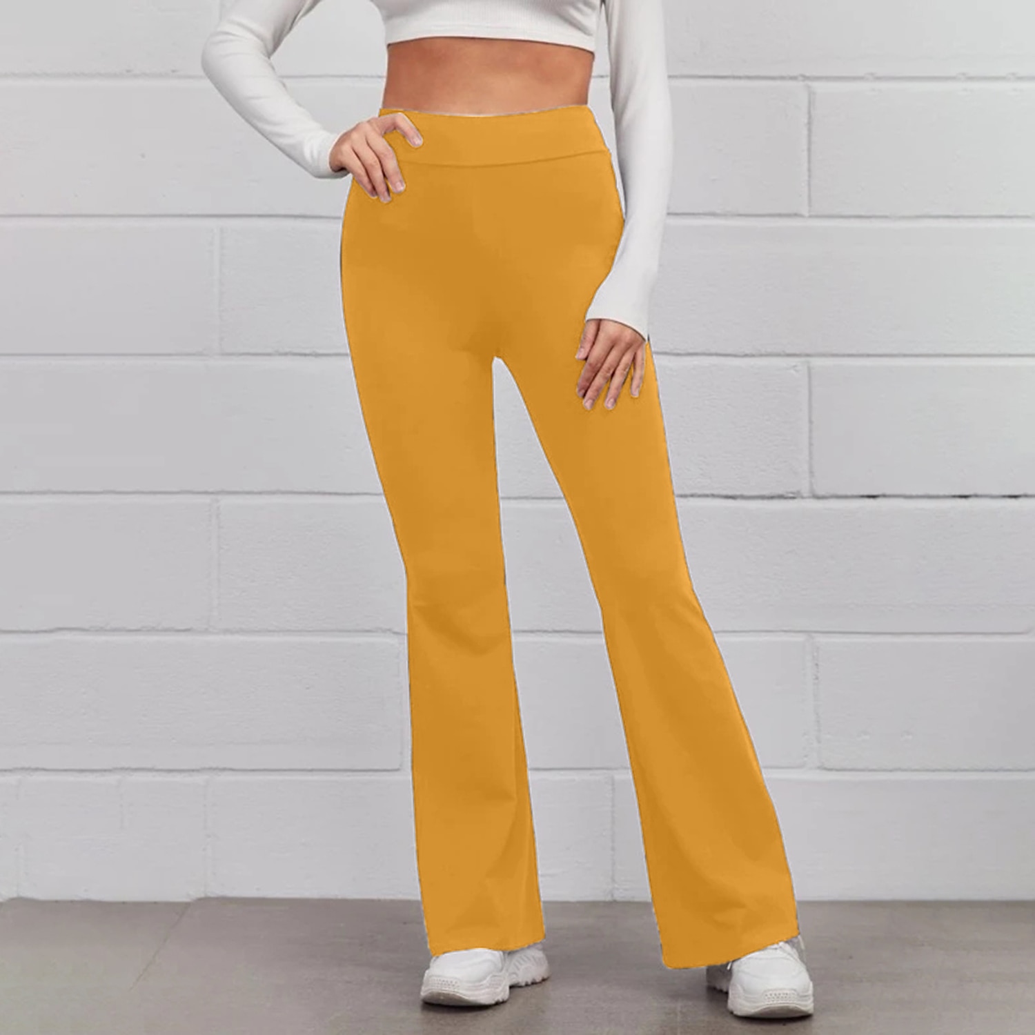 Women's Normal Bootcut Flare Flared Pants Fashion Full Length High Waist Plain Wide Leg Comfort Micro-elastic Casual Weekend Black Yellow Red Blue Summer Spring & Fall Regular Fit 2025 - $16.99 –P8