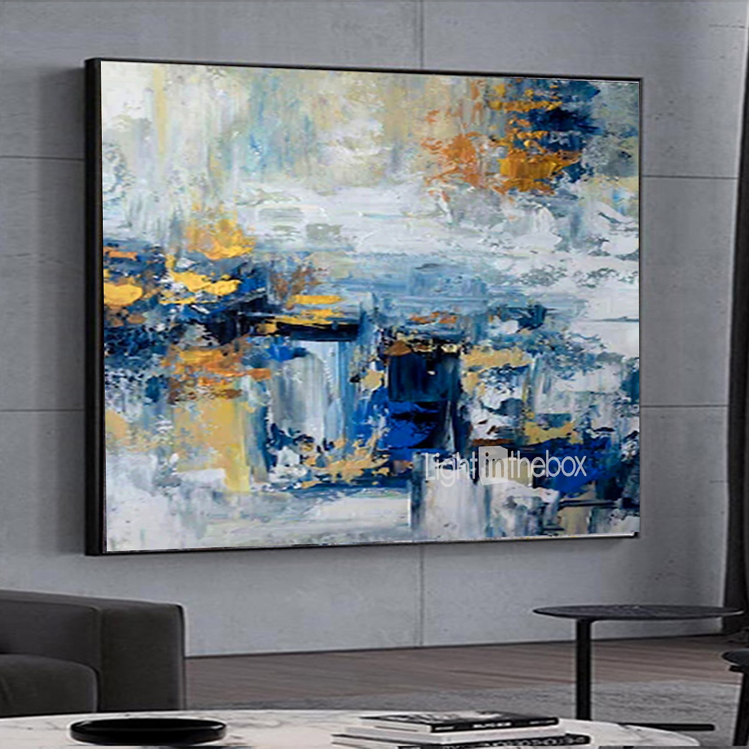 handgemachtes Ölgemälde auf Leinwand, Wandkunst, Dekoration, abstrakte Messermalerei, Landschaft, blau, für Wohnkultur, gerollt, rahmenlos, ungedehnt 2025 - $139.99 –P3