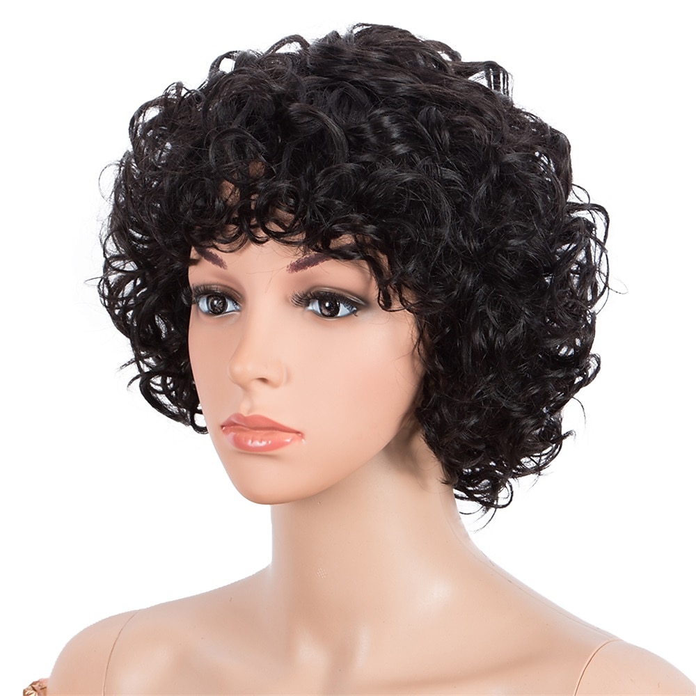 emberi haj paróka göndör frufruval fekete puha női könnyű öltözködés sapka nélküli brazil haj női természetes fekete #1b 8 hüvelykes parti / esti napi napi viselet 2026 - $41.99 –P6