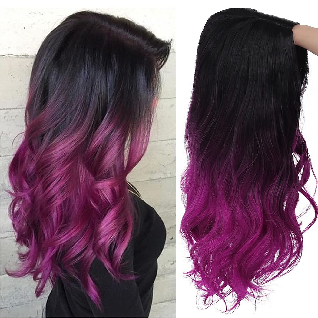 zwarte tot rode pruik vrouwen lange golvende pruik kant kleur synthetische hittebestendige pruik voor dagelijks party kostuum halloween kerstfeest pruiken 2025 - GBP £21.85 –P6