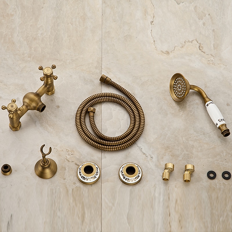 Shower Faucet / Body Jet Massage Set - Handshower Included pullout Rainfall Shower Antique / Vintage Style Antique Brass Mount Inside Brass Valve Bath Shower Mixer Taps 2026 - $195.99 –P1