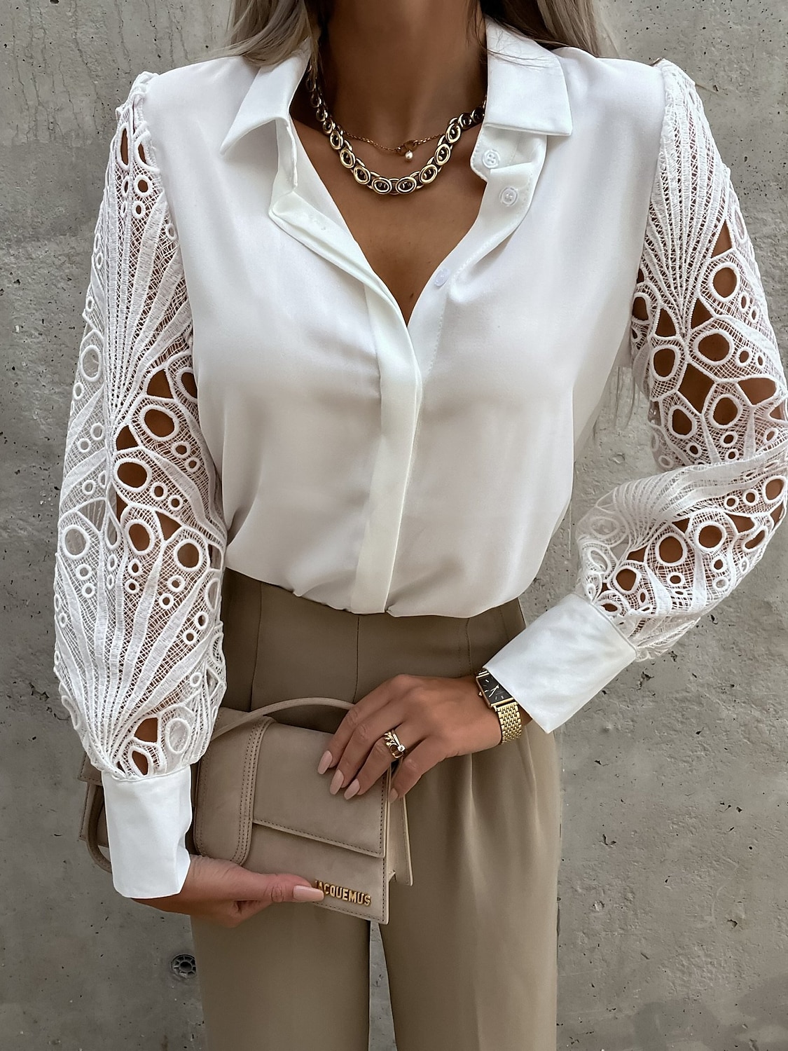 Mulheres Camisa Social Blusa Tops de ilhas brancas Preto Branco Tecido Renda Botão Manga Longa Diário Final de semana Roupa de rua Casual Colarinho de Camisa Padrão S de 2025 por $25.99 –P2