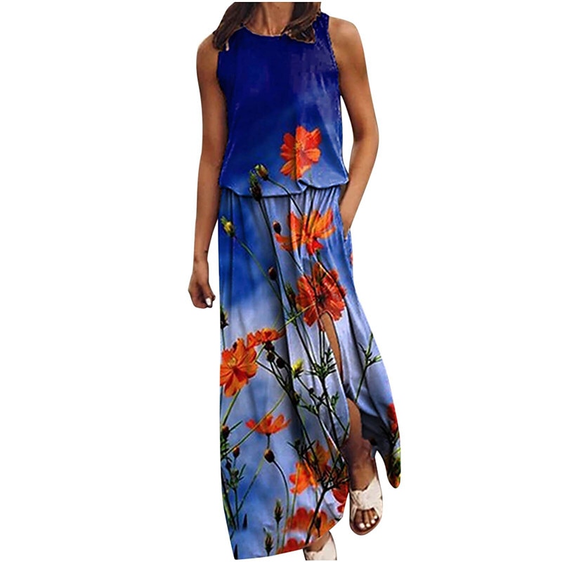 Femme Robe longue maxi Robe casual Robe ethnique robe boheme mode Décontractées Extérieur Vacances du quotidien Ample Floral à imprimé arc-en-ciel Sans Manches Col Ras du Cou Jaune Rose Claire Bleu de 2025 ? $23.99 –P17