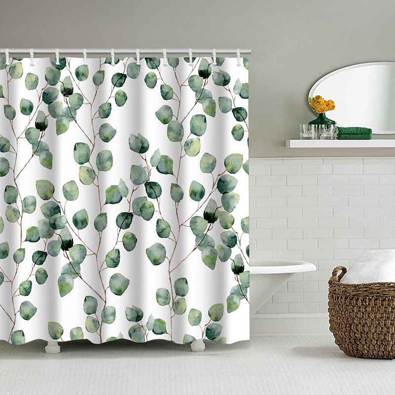 Záclona do sprchy s háčky 180cm*180cm (70"*70") polyester praní v pračce voděodolná vzor květinových listů 2025 - $25.99 –P11