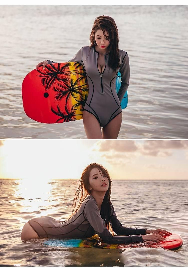 Damen Rash Guard Badeanzug Streifen Frontreißverschluss Spandex UV-Sonnenschutz UPF50+ Schnelltrocknend Langarm Bodysuit Badeanzug Surfen Tauchen Strand Sommer 2026 - $27.99 –P1