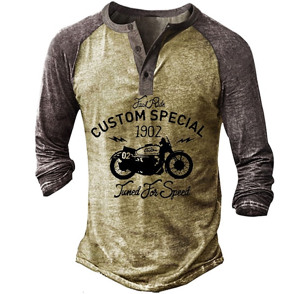Herr T-shirt Henleytröja Grafiska tryck Motorcyklar Henley Gul Blå Kaki Grå Utomhus Ledigt Långärmad Button-Down Mönster Kläder Stylish Lättvikt Vintage Andningsfunktion 2025 - $22.99 –P12