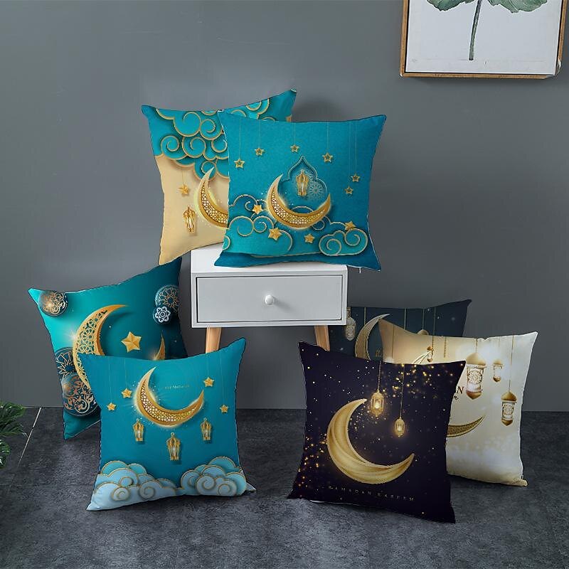 ins ramadan pillowcase starry moon eid al-fitr bedside cushion pillowcase peach skin pillowcase gold moon طباعة وسادة وسادة 2025 - $12.99 –P8